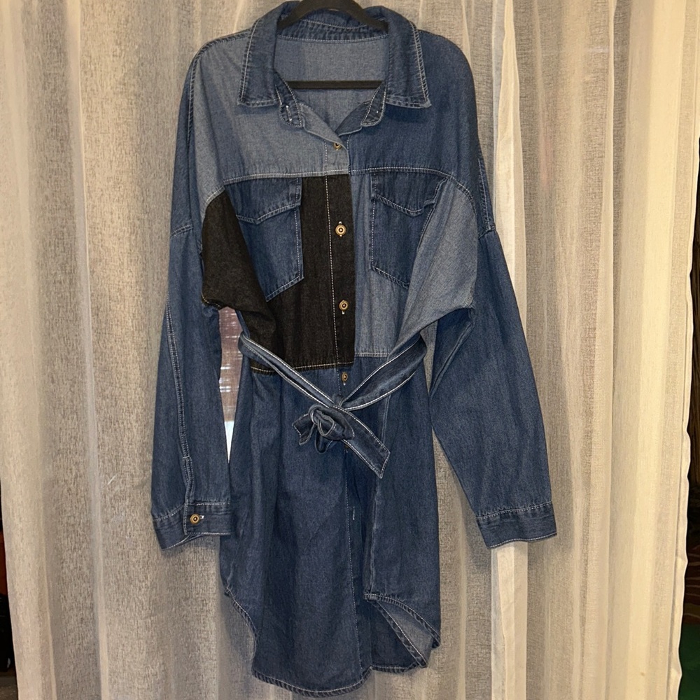 Shein Denim Color-Block Shirt Dress Sz 2XL NWOT Streetwear - Picture 4 of 16